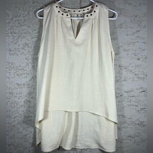 PPLA Lily Top Linen Hi-low Tank Top Sz S Grommets on Collar